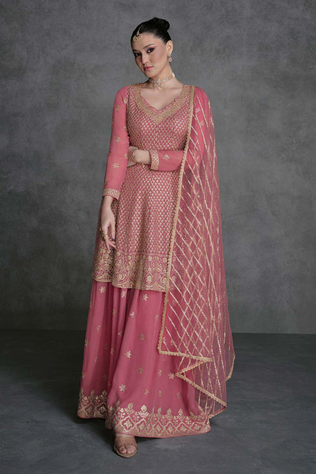 Salmon Georgette Designer Sharara Dress