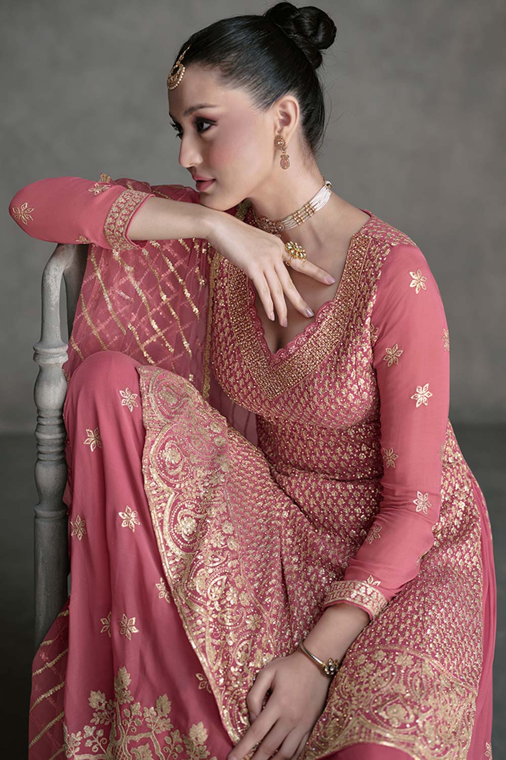 Salmon Georgette Designer Sharara Dress