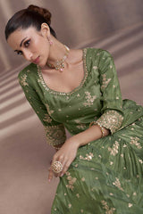 Mehendi Chinon Silk Designer Sharara Dress