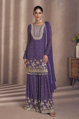 Navy Blue Chinon Silk Designer Sharara Dress