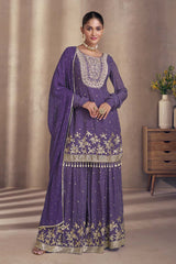 Navy Blue Chinon Silk Designer Sharara Dress