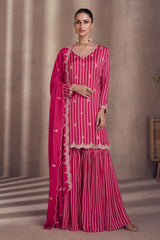 Magenta Chinon Silk Designer Sharara Dress