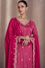 Magenta Chinon Silk Designer Sharara Dress