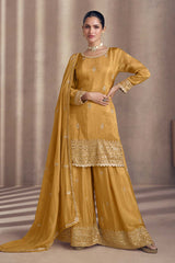 Mustard Chinon Silk Designer Sharara Dress