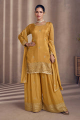 Mustard Chinon Silk Designer Sharara Dress