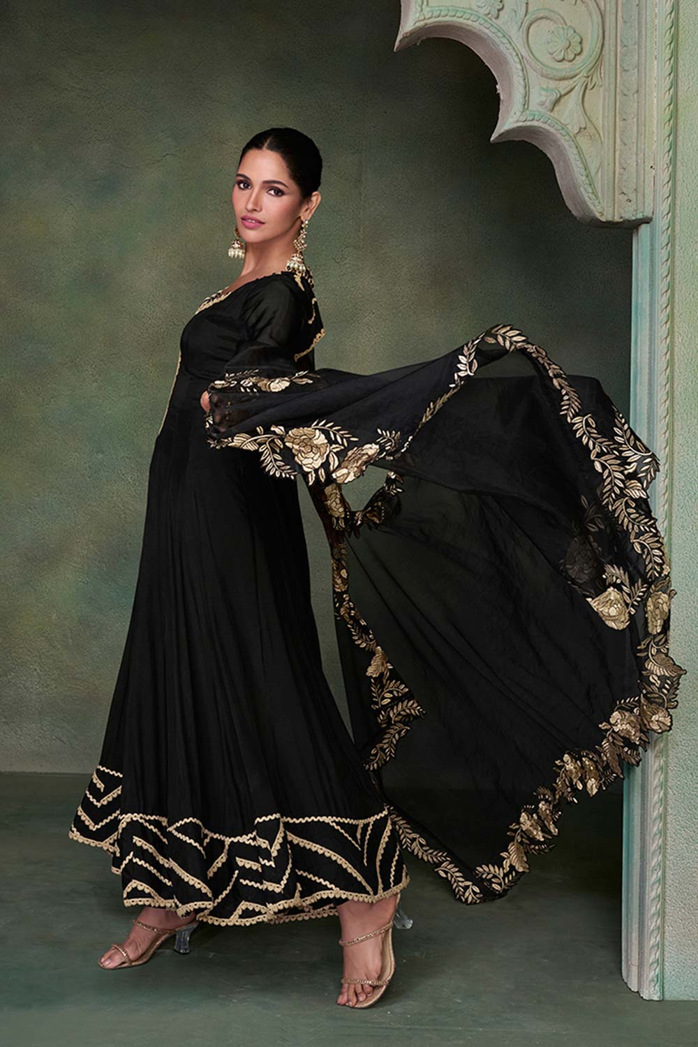 Black Pure Silk Embroidered Designer Suit