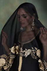 Black Pure Silk Embroidered Designer Suit