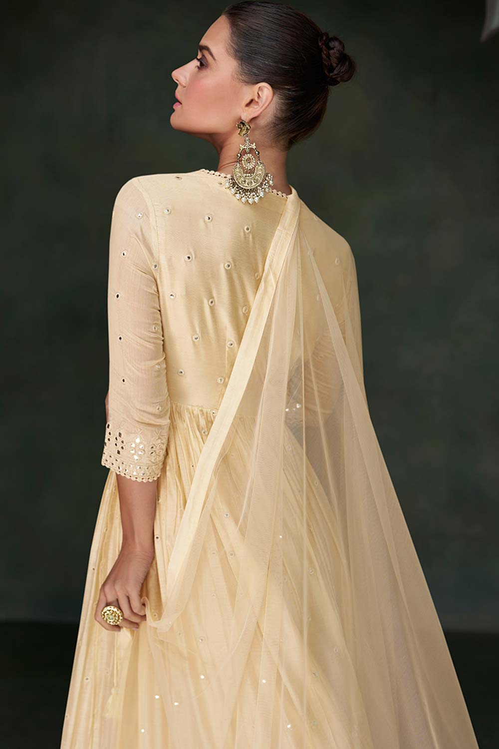 Cream Pure Silk Embroidered Designer Suit