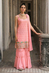 Pink Embroidered Georgette Sharara Suit