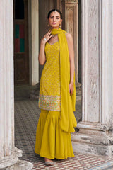 Yellow Embroidered Georgette Sharara Suit