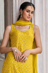 Yellow Embroidered Georgette Sharara Suit