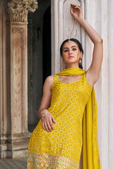 Yellow Embroidered Georgette Sharara Suit