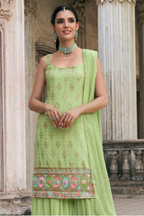 Green Embroidered Georgette Sharara Suit