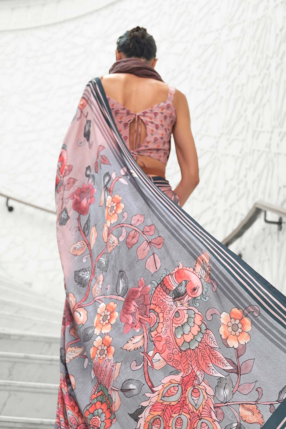 Multi Color Classic Digital Printed Crepe Silk Saree