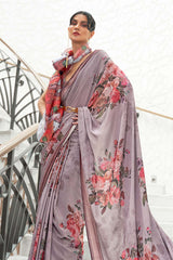 Grey Color Classic Digital Printed Crepe Silk Saree