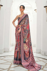 Multi Color Classic Digital Printed Crepe Silk Saree