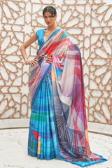 Blue Color Classic Digital Printed Crepe Silk Saree