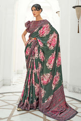 Dark Green Color Classic Digital Printed Crepe Silk Saree