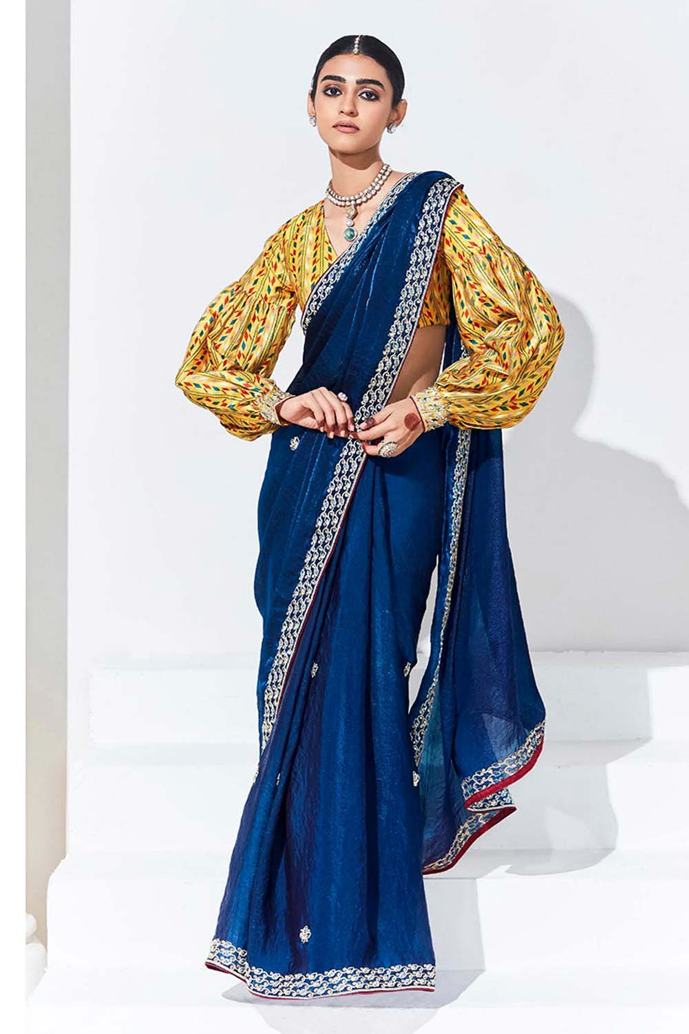 Dark Blue Embroidered Sequence Work  Saree For