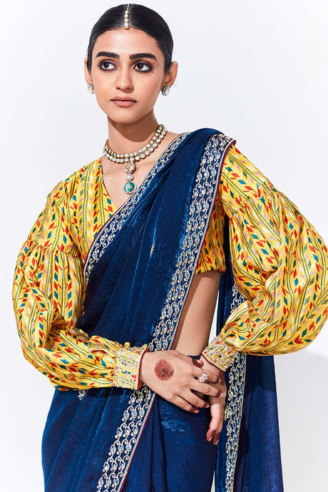 Dark Blue Embroidered Sequence Work  Saree For