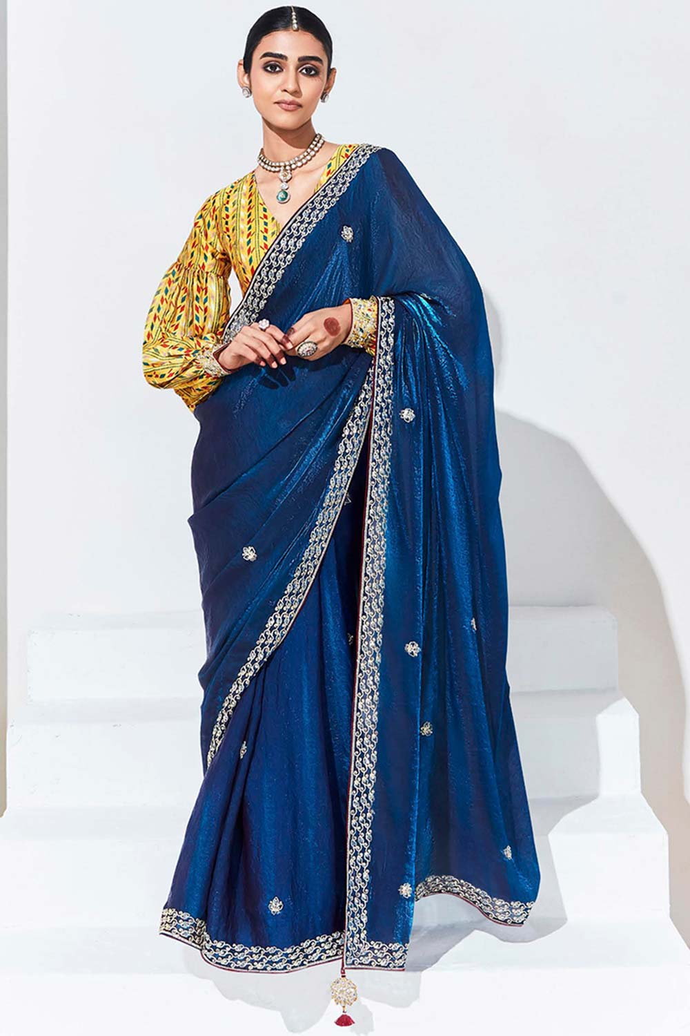 Dark Blue Embroidered Sequence Work  Saree For