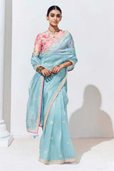 Sky Blue Embroidered Sequence Work  Saree For