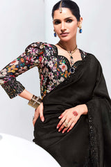 Black Embroidered Sequence Work  Saree For