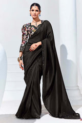 Black Embroidered Sequence Work  Saree For