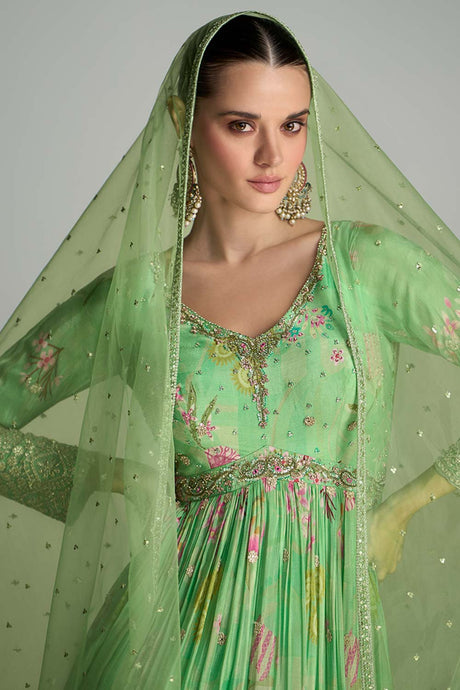 Light Green Chiffon Embroidered Anarkali Salwar Kameez