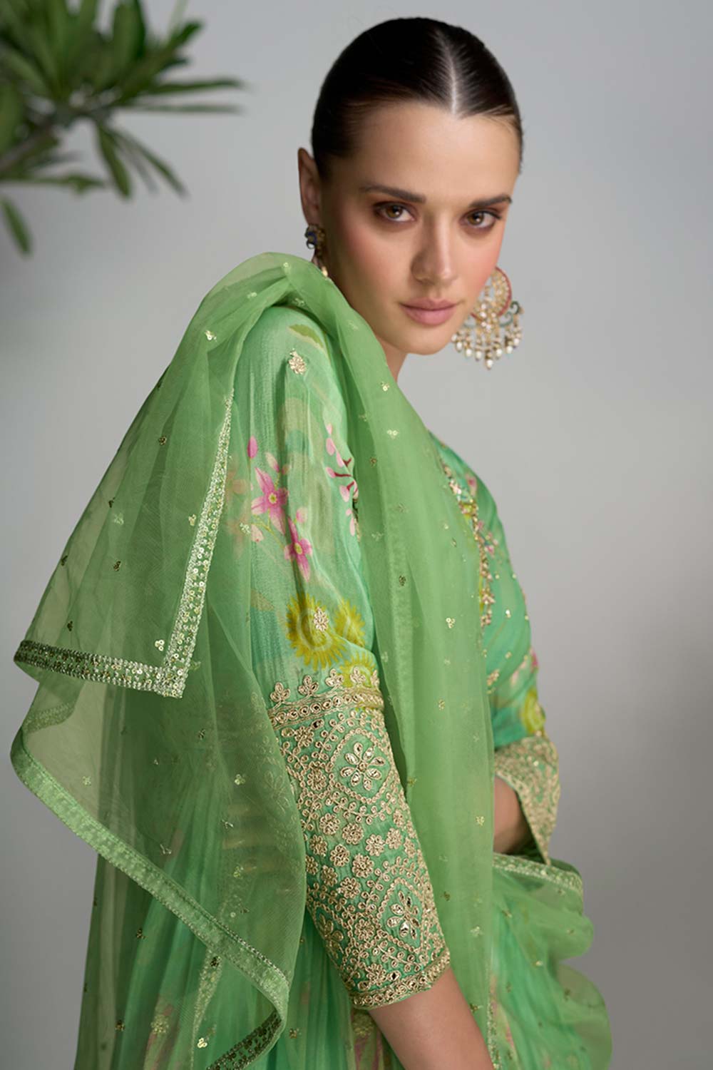 Light Green Chiffon Embroidered Anarkali Salwar Kameez