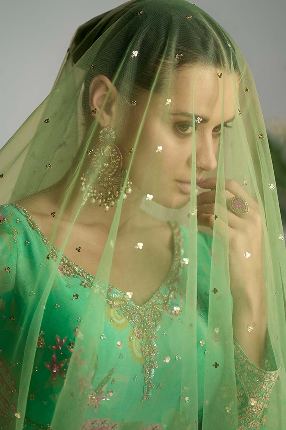 Light Green Chiffon Embroidered Anarkali Salwar Kameez