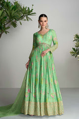 Light Green Chiffon Embroidered Anarkali Salwar Kameez