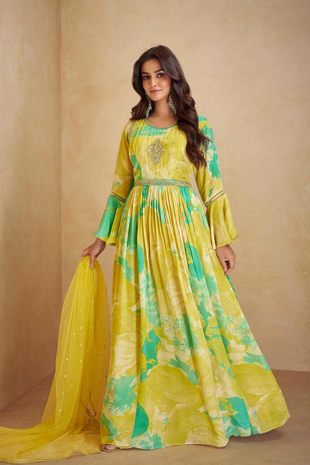 Lemon Chiffon Embroidered Anarkali Salwar Kameez