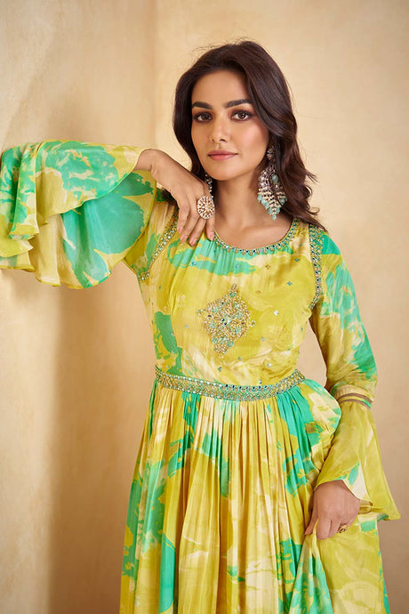 Lemon Chiffon Embroidered Anarkali Salwar Kameez