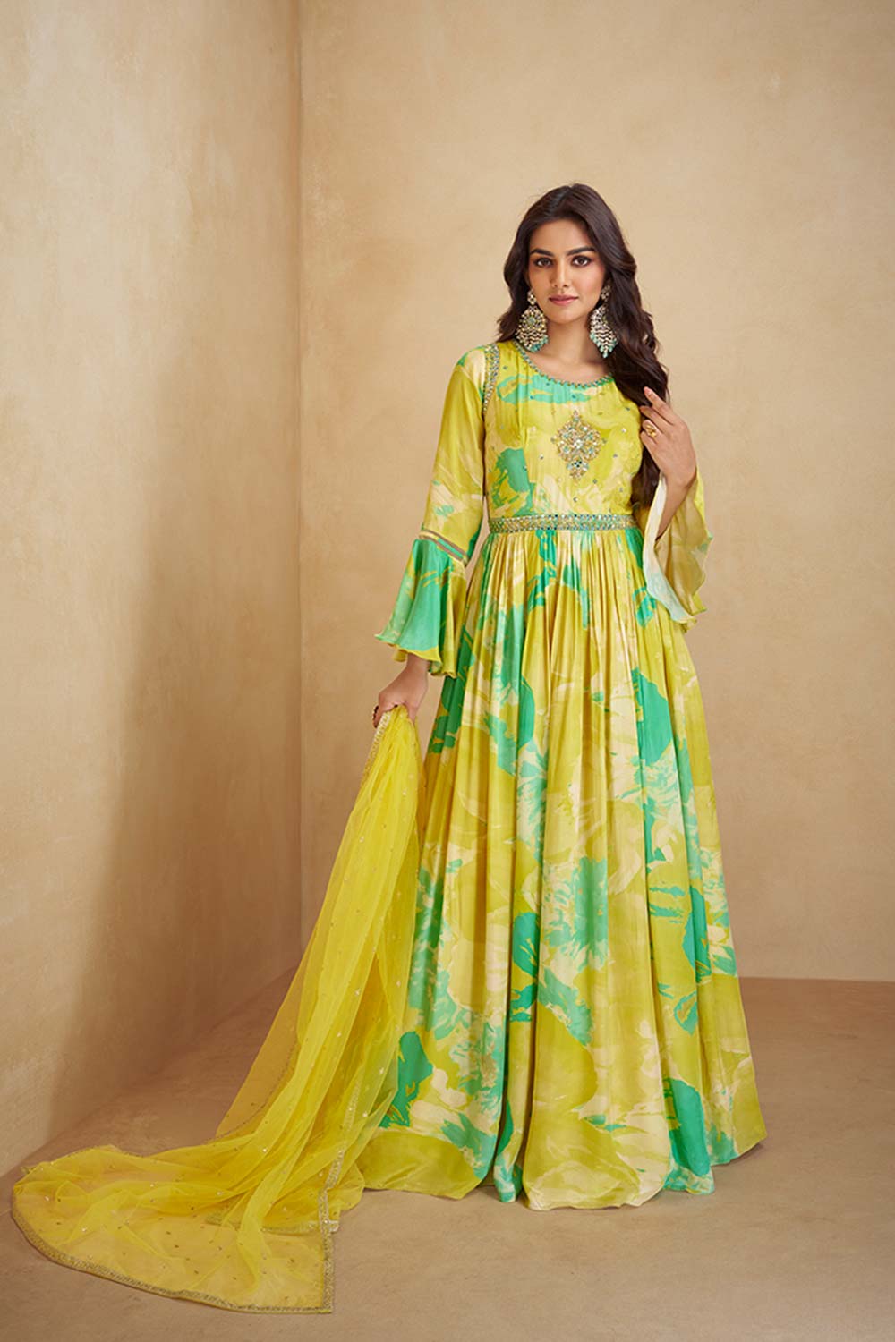 Lemon Chiffon Embroidered Anarkali Salwar Kameez