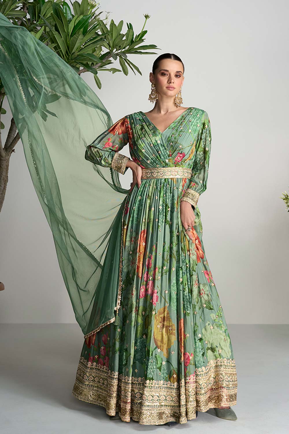 Sea Green Chiffon Embroidered Anarkali Salwar Kameez