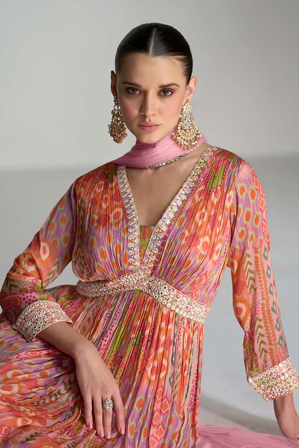 Multicolor Chiffon Embroidered Anarkali Salwar Kameez