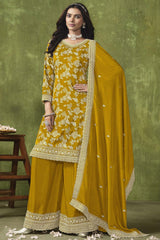 Mustard Chanderi Silk Embroidered Salwar Kameez