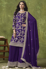 Purple Chanderi Silk Embroidered Salwar Kameez