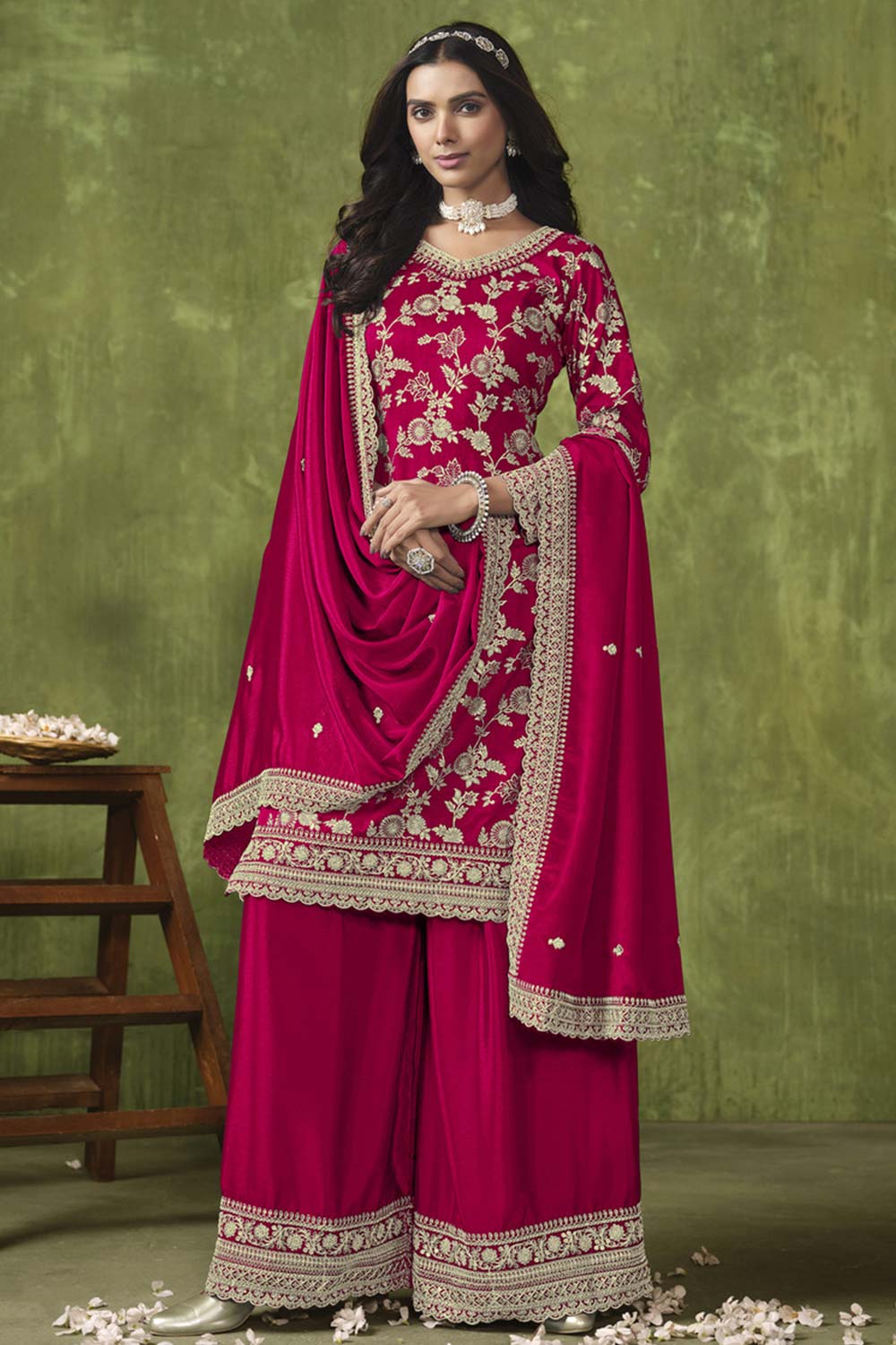 Rani Pink Chanderi Silk Embroidered Salwar Kameez