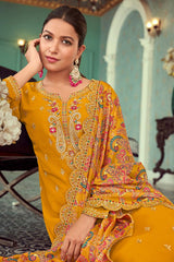 Mustard Georgette Embroidered Salwar Kameez