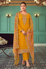 Mustard Georgette Embroidered Salwar Kameez