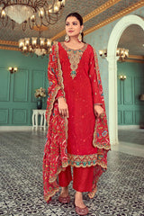 Red Georgette Embroidered Salwar Kameez