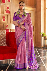 Onion Pink Patola Silk Contemporary Saree With Unstitched Blouse