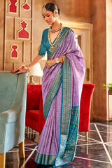 Lavender Patola Silk Contemporary Saree With Unstitched Blouse