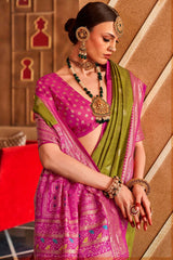 Pear Patola Silk Contemporary Saree With Unstitched Blouse