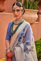 Organza Printed Aqua Blue Contemporary Saree