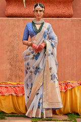 Organza Printed Aqua Blue Contemporary Saree