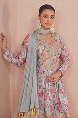 Grey Chiffon Embroidered Salwar Kameez