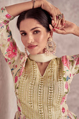 Light Yellow Chiffon Embroidered Salwar Kameez